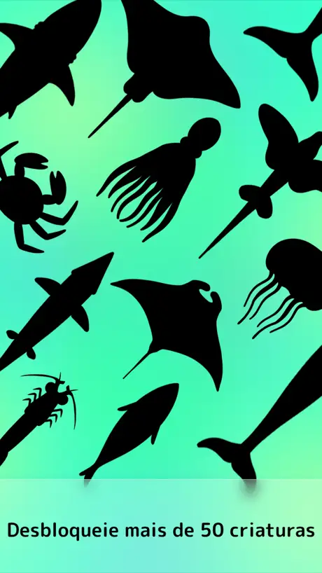 Captura de ecrã de Idle Aquaria com várias criaturas marinhas por desbloquear