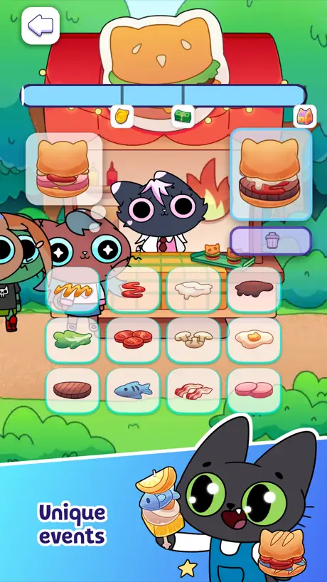Captura de ecrã de Simba Clicker com gatos a preparar refeições num café